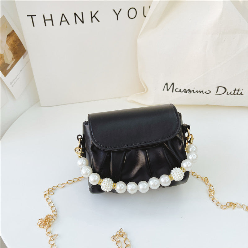 Wholesale PU pleated bead chain kids bag
